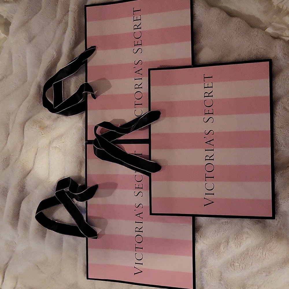 🩷🤍🖤 Victoria's Secret Pink Striped Shopping Bag🖤🤍🩷 - Picture 3 of 3
